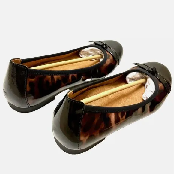NEW! VIONIC AMORIE SKIMMERS BALLET FLATS BLACK PATENT LEATHER LEOPARD WOMENS 7.5