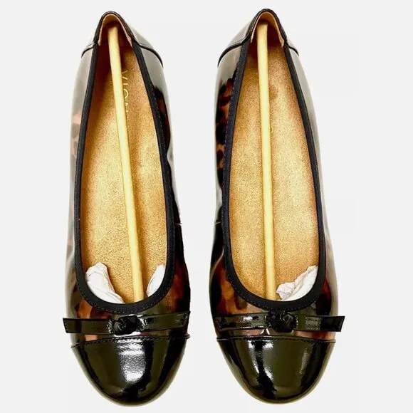 NEW! VIONIC AMORIE SKIMMERS BALLET FLATS BLACK PATENT LEATHER LEOPARD WOMENS 7.5