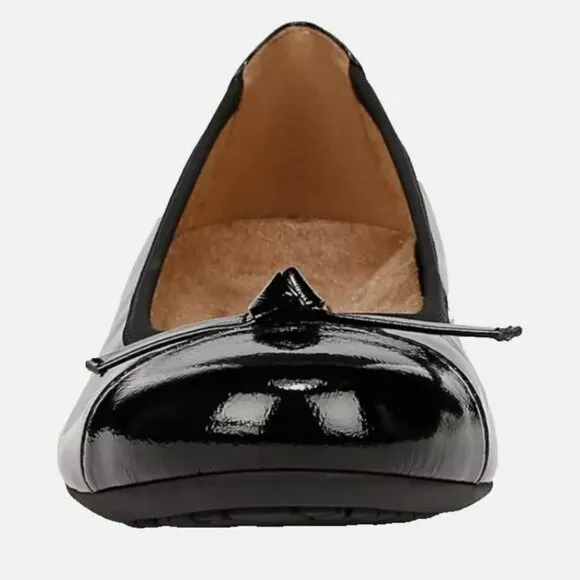 NEW! VIONIC AMORIE SKIMMERS BALLET FLATS BLACK PATENT LEATHER LEOPARD WOMENS 7.5
