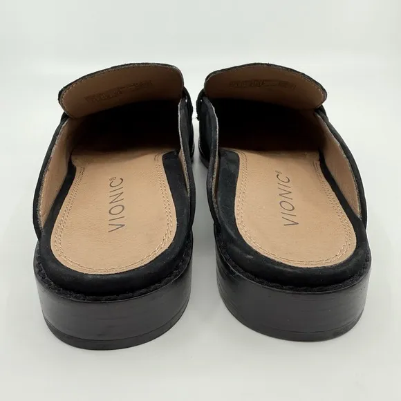 NEW VIONIC Reagan Nubuck TVW5034 Women 7 Black Tassel Leather Mule FLATS Comfort