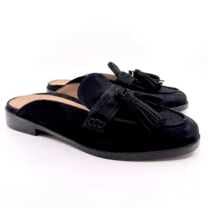 NEW VIONIC Reagan Nubuck TVW5034 Women 7 Black Tassel Leather Mule FLATS Comfort