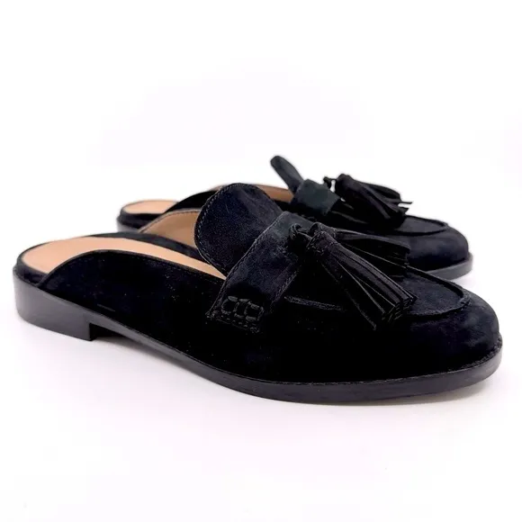 NEW VIONIC Reagan Nubuck TVW5034 Women 7 Black Tassel Leather Mule FLATS Comfort