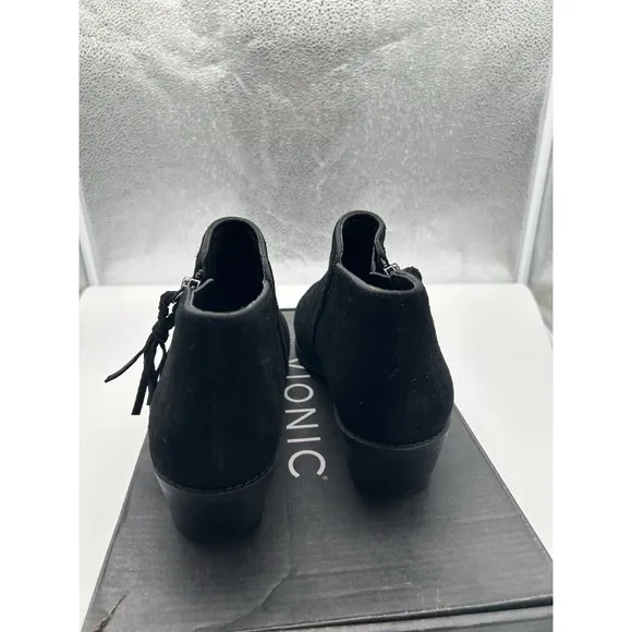 New Vionic Shyanne Suede Leather Side Zip Ankle Boots Black Tassel Orthotic 7M