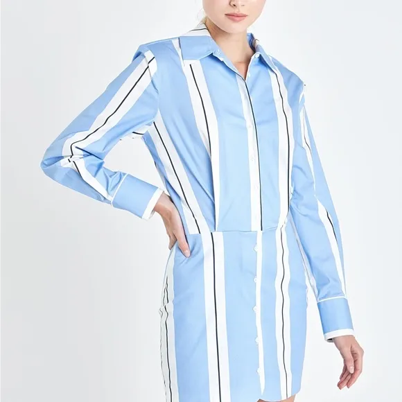 NEW WITH TAGS POWER BLUE &amp; WHITE STRIPE SHIRTDRESS MEDIUM