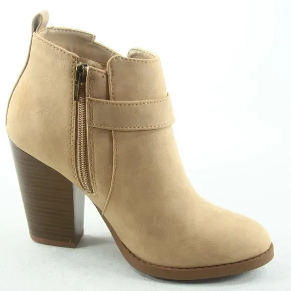 NEW Women's Faux Leather Round Pointy Toe Heel Booties Shoes