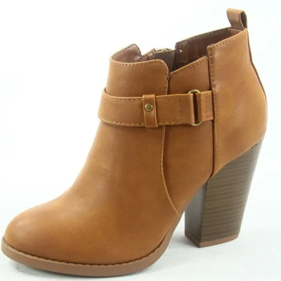 NEW Women's Faux Leather Round Pointy Toe Heel Booties Shoes