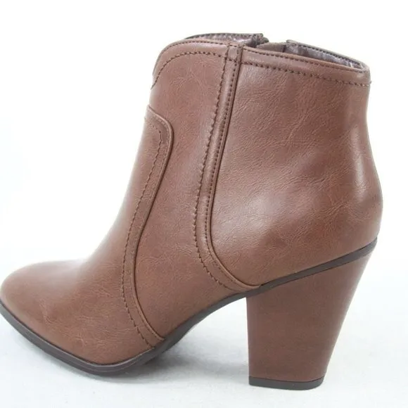 NEW Women's Faux Leather Round Pointy Toe Heel Booties Shoes