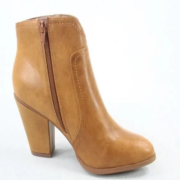 NEW Women's Faux Leather Round Pointy Toe Heel Booties Shoes