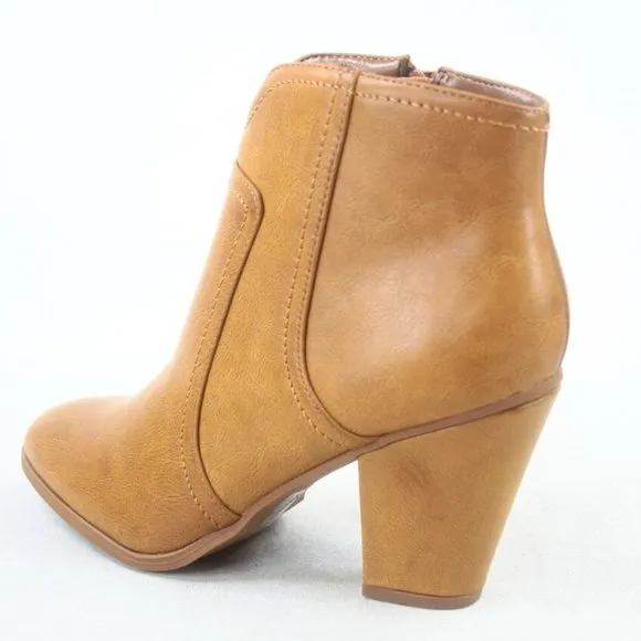 NEW Women's Faux Leather Round Pointy Toe Heel Booties Shoes