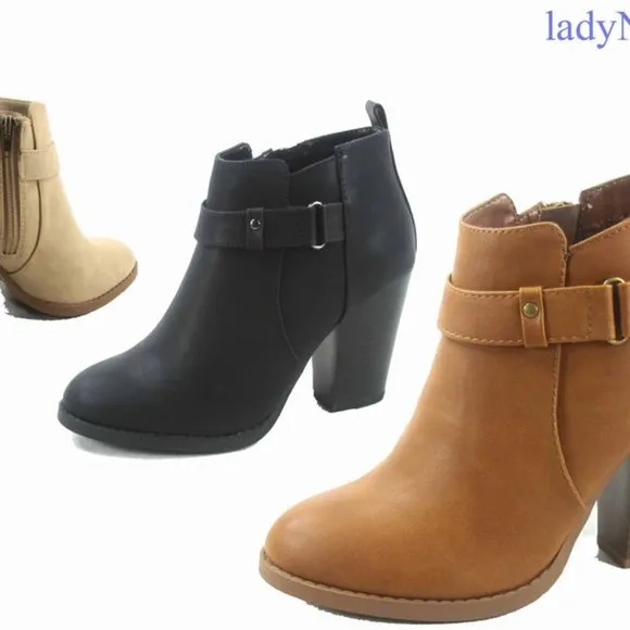NEW Women's Faux Leather Round Pointy Toe Heel Booties Shoes