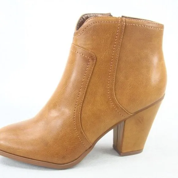 NEW Women's Faux Leather Round Pointy Toe Heel Booties Shoes