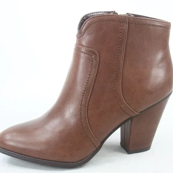 NEW Women's Faux Leather Round Pointy Toe Heel Booties Shoes
