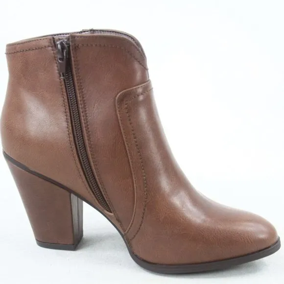 NEW Women's Faux Leather Round Pointy Toe Heel Booties Shoes