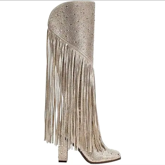 NEW WOMENS TASSEL RHINESTONE POINTED BOOTS 👢