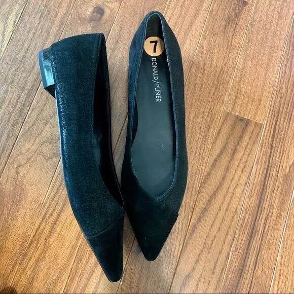 New DONALD PLINER Black Palma Flats Leather 7