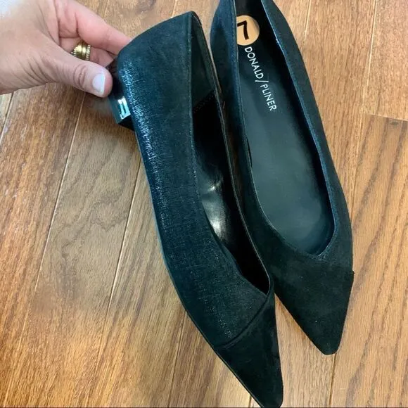 New DONALD PLINER Black Palma Flats Leather 7