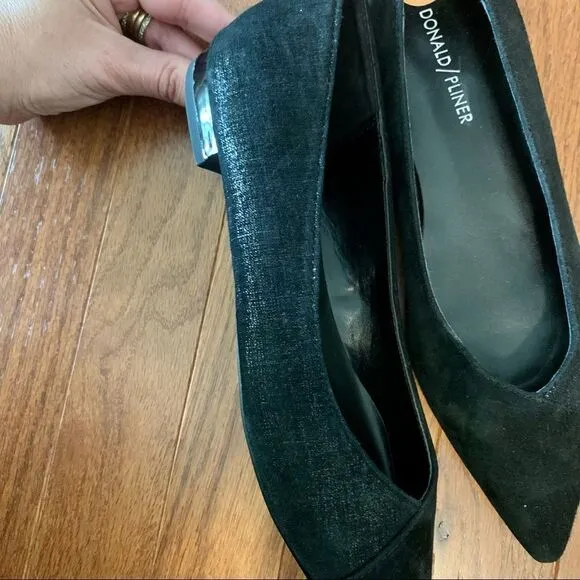 New DONALD PLINER Black Palma Flats Leather 7