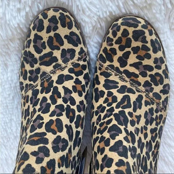NEW TOMS Sadie Suede Wedge Leather Wedge Bootie Leopard Print Side Zip Boots