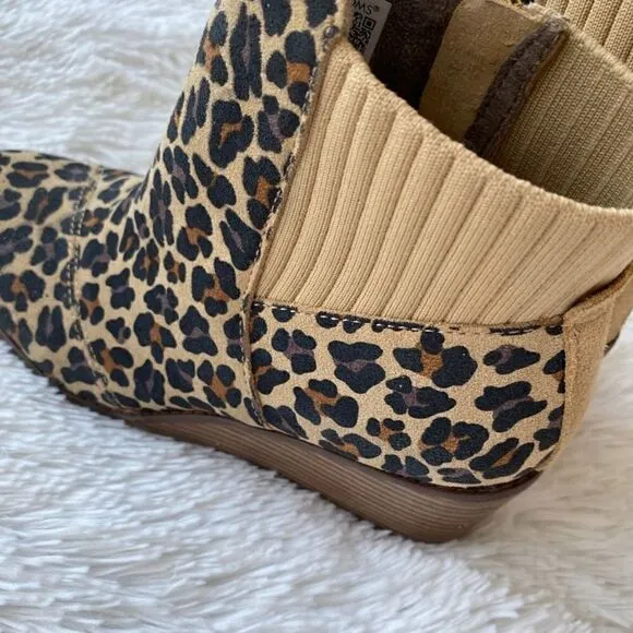 NEW TOMS Sadie Suede Wedge Leather Wedge Bootie Leopard Print Side Zip Boots