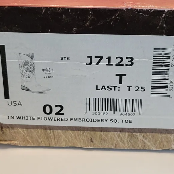 NIB Circle G Kids/Girls White Sugar Skull Square Toe Cowboy Boot Size 2 J7123