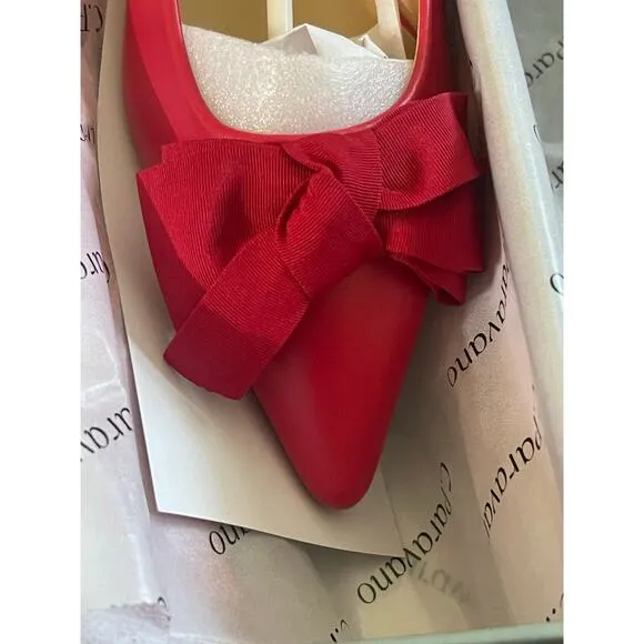 NIB C.Paravano Red Pointy Bow Flats (Aida) Size 39 or 8.5