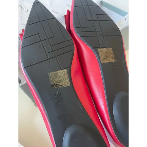 NIB C.Paravano Red Pointy Bow Flats (Aida) Size 39 or 8.5