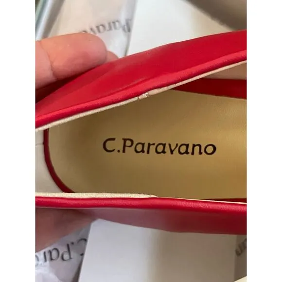 NIB C.Paravano Red Pointy Bow Flats (Aida) Size 39 or 8.5