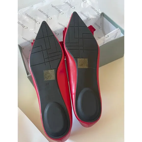 NIB C.Paravano Red Pointy Bow Flats (Aida) Size 39 or 8.5