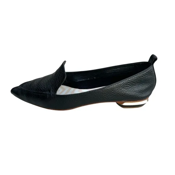 Nicholas Kirkwood Beya Loafers Black Pebbled Leather Flats Made in Italy