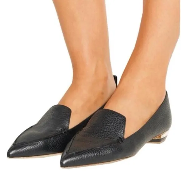 Nicholas Kirkwood Beya Loafers Black Pebbled Leather Flats Made in Italy
