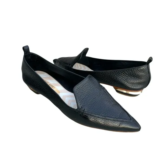 Nicholas Kirkwood Beya Loafers Black Pebbled Leather Flats Made in Italy