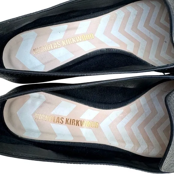 Nicholas Kirkwood Beya Loafers Black Pebbled Leather Flats Made in Italy