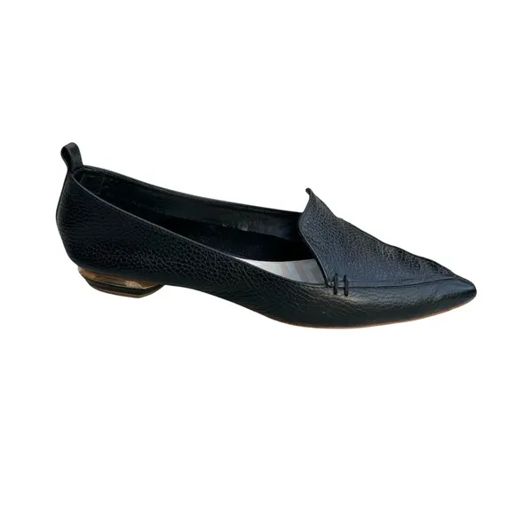 Nicholas Kirkwood Beya Loafers Black Pebbled Leather Flats Made in Italy