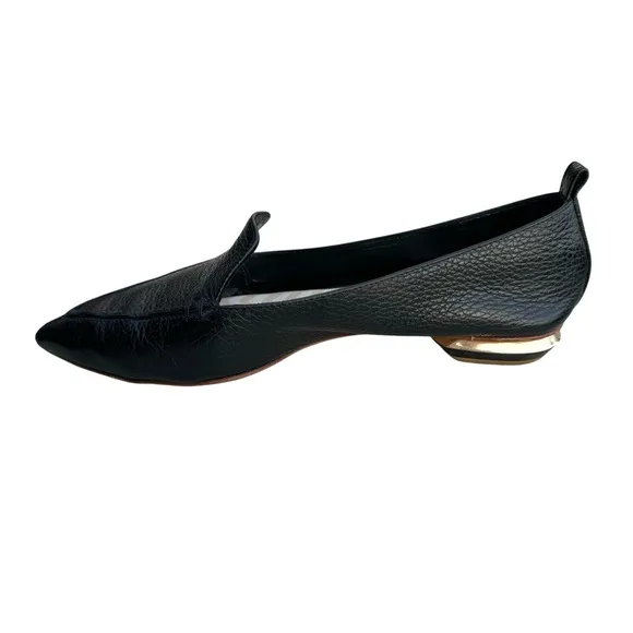Nicholas Kirkwood Beya Loafers Black Pebbled Leather Flats Made in Italy