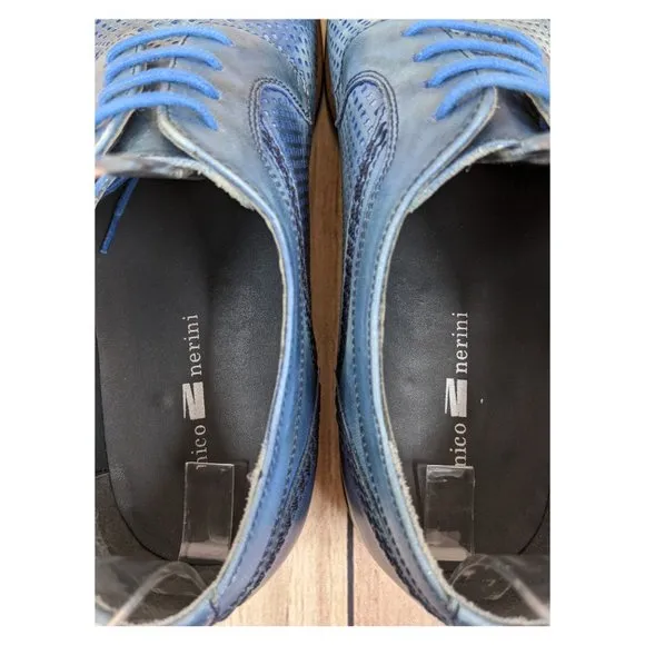 NICO NERINI Men's Cap Toe Derby Shoes Cerulean Blue Lace Up EU 42 Italia…