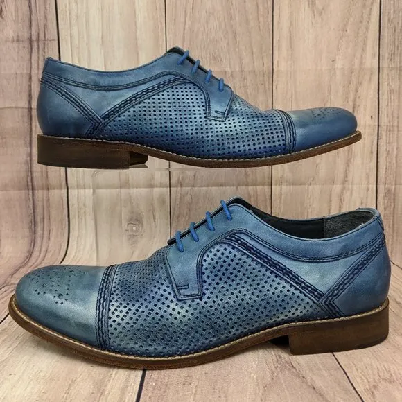 NICO NERINI Men's Cap Toe Derby Shoes Cerulean Blue Lace Up EU 42 Italia…