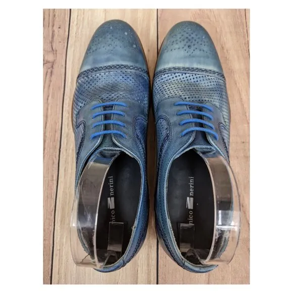 NICO NERINI Men's Cap Toe Derby Shoes Cerulean Blue Lace Up EU 42 Italia…