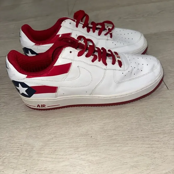 Nike Air Force 1 Low Puerto Rico 7 White and Red Sneakers Classic Low-Top Design
