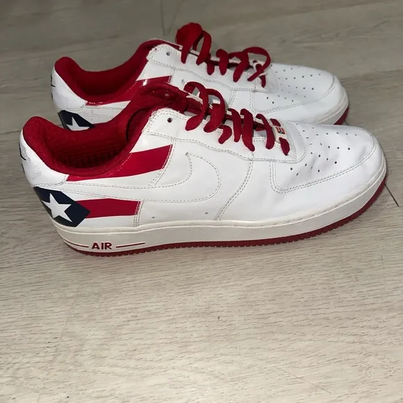 Nike Air Force 1 Low Puerto Rico 7 White and Red Sneakers Classic Low-Top Design
