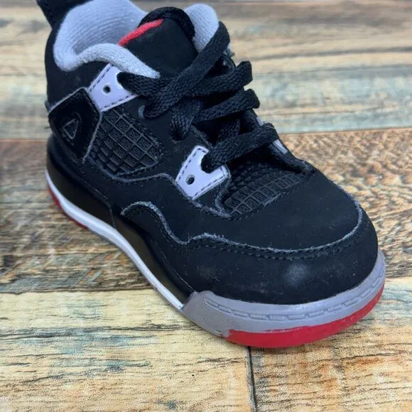 Nike Air Jordan 4 IV Retro‎ TD Bred Black Red 2012 308500-089 Toddlers Size 6C