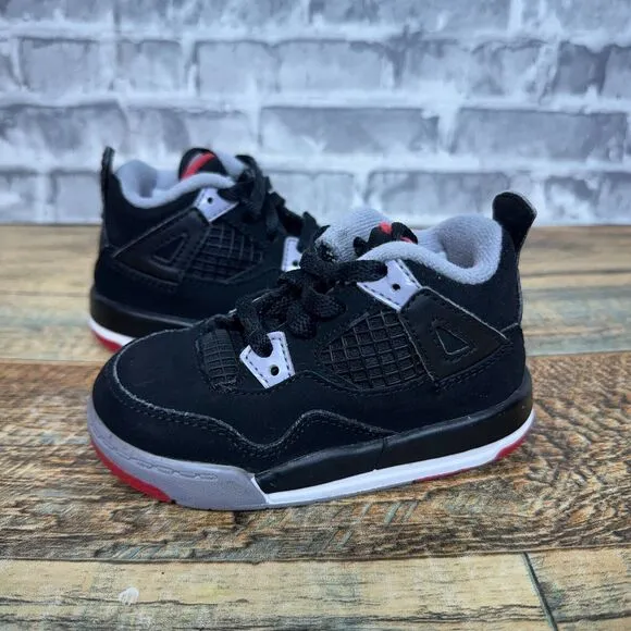 Nike Air Jordan 4 IV Retro‎ TD Bred Black Red 2012 308500-089 Toddlers Size 6C