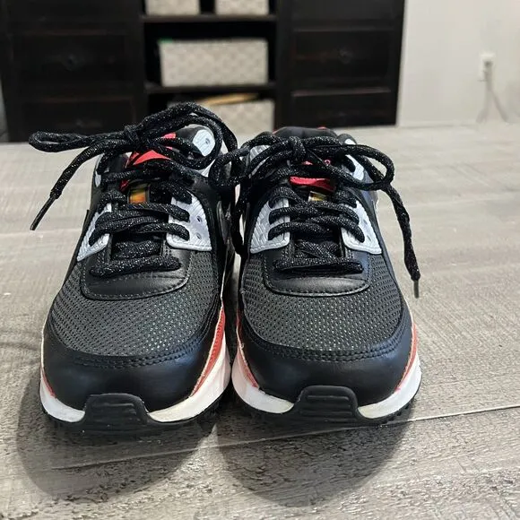 Nike Air Max 90 Sneakers Youth 4 Black Crimson Silver Metallic Shoes CT1966-001