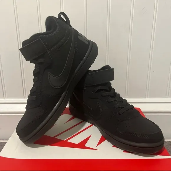 Nike Court Borough Mid (PSV) Shoes Size 12c Sneakers School Black 870026-001