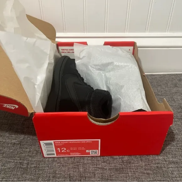 Nike Court Borough Mid (PSV) Shoes Size 12c Sneakers School Black 870026-001