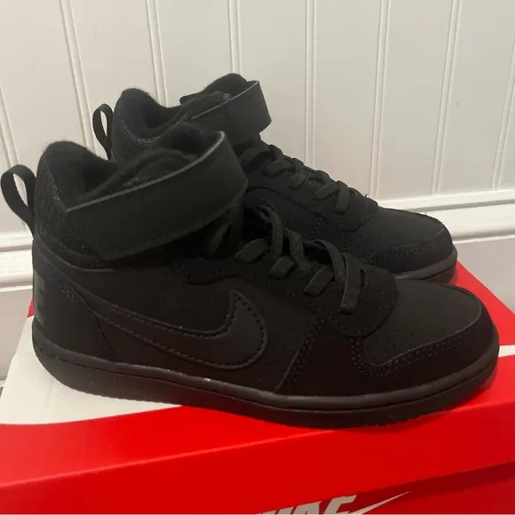 Nike Court Borough Mid (PSV) Shoes Size 12c Sneakers School Black 870026-001