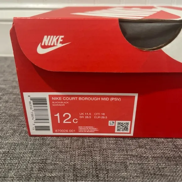 Nike Court Borough Mid (PSV) Shoes Size 12c Sneakers School Black 870026-001