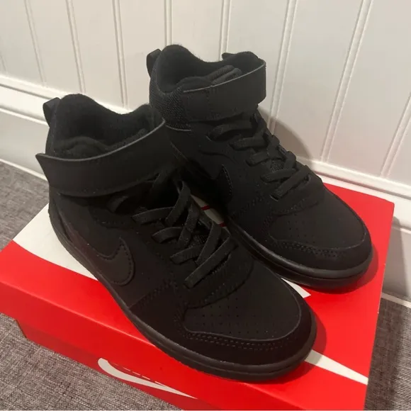 Nike Court Borough Mid (PSV) Shoes Size 12c Sneakers School Black 870026-001