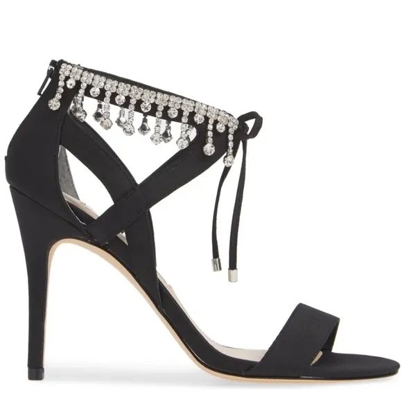 Nina Collina Black Satin Heeled Sandals Evening Stiletto Heel Pump Dress Shoes 8