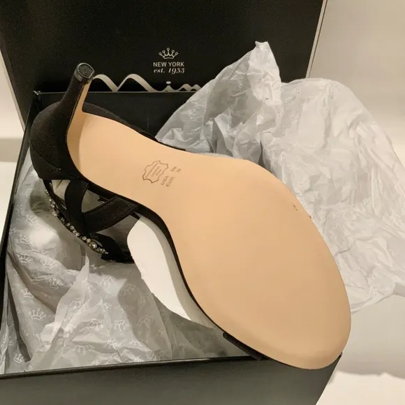 Nina Collina Black Satin Heeled Sandals Evening Stiletto Heel Pump Dress Shoes 8