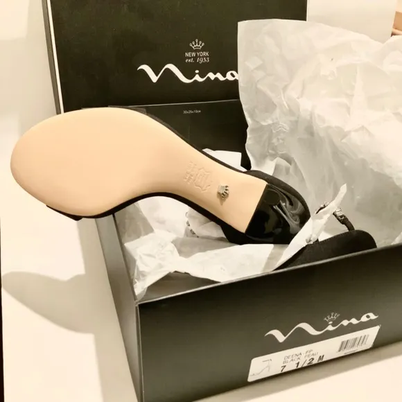 Nina Deena Black Satin Heeled Sandals Evening Stiletto Heel Pump Dress Shoes 7.5
